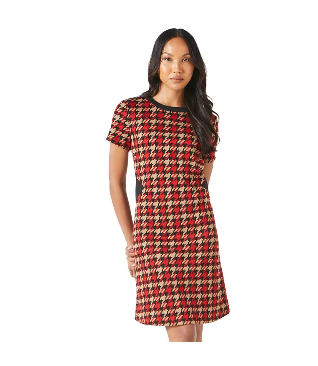 Womens/ladies Dogtooth Jacquard Shift Dress Red Principles