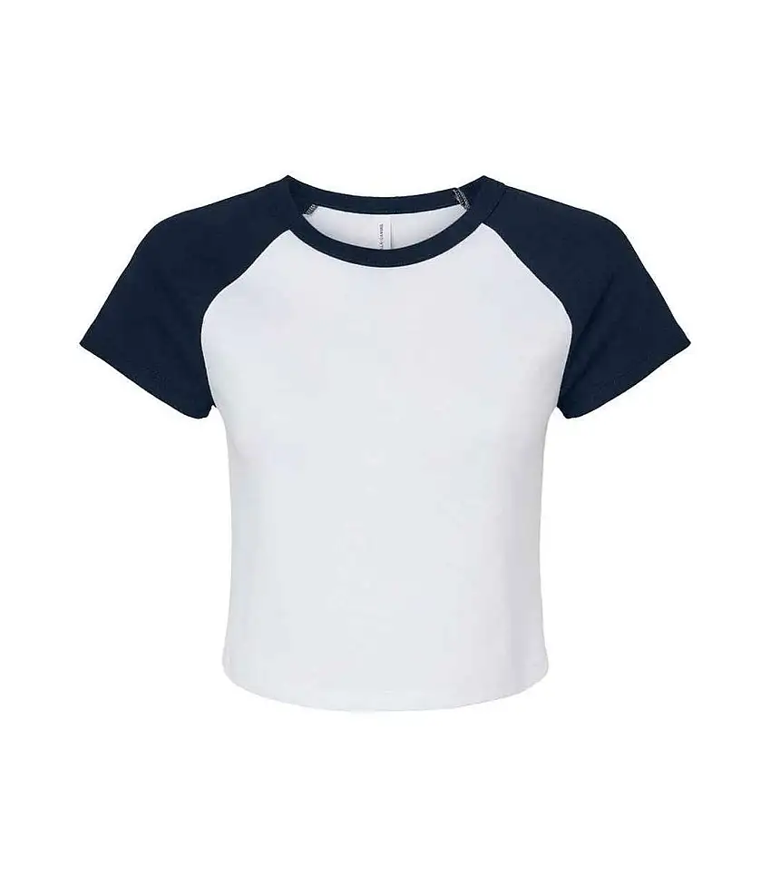 Womens/ladies Raglan Crop T-shirt White Navy Bella + Canvas