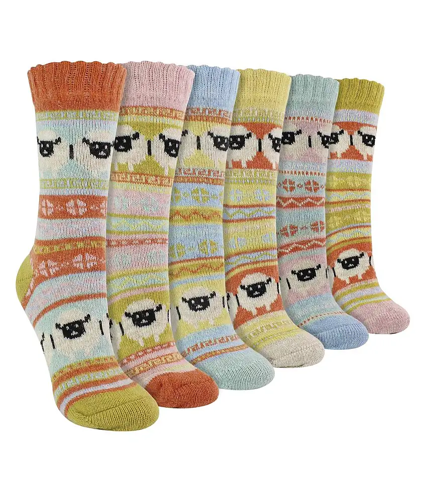 Ladies 6 Pack Alpaca Socks with Sheep Pattern