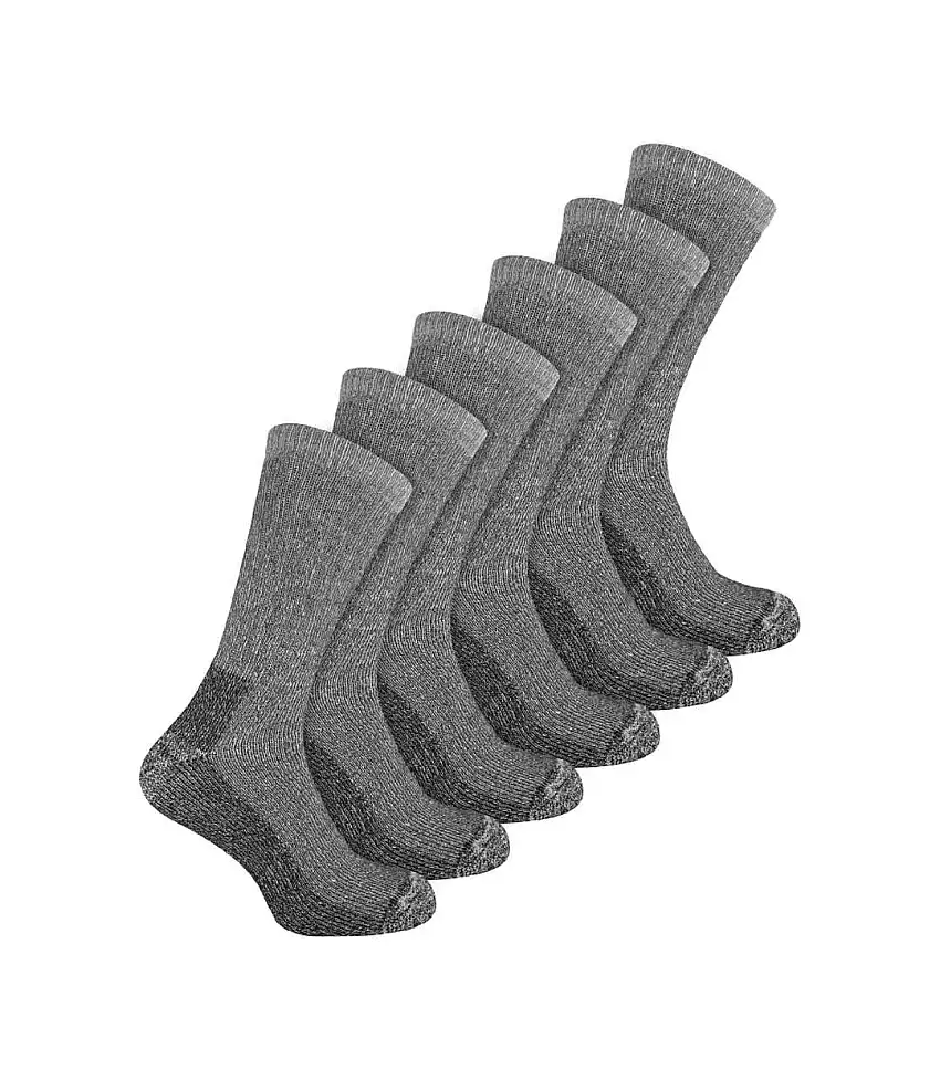 Mens 6 Pairs Multipack Crew Wool Socks: Reinforced Heel & Toe