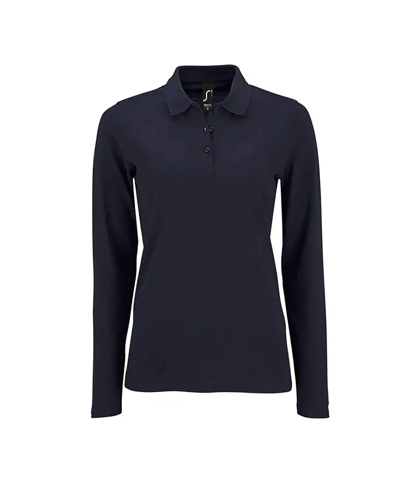 Womens/ladies Perfect Pique Long-sleeved Polo Shirt French Navy SOLS