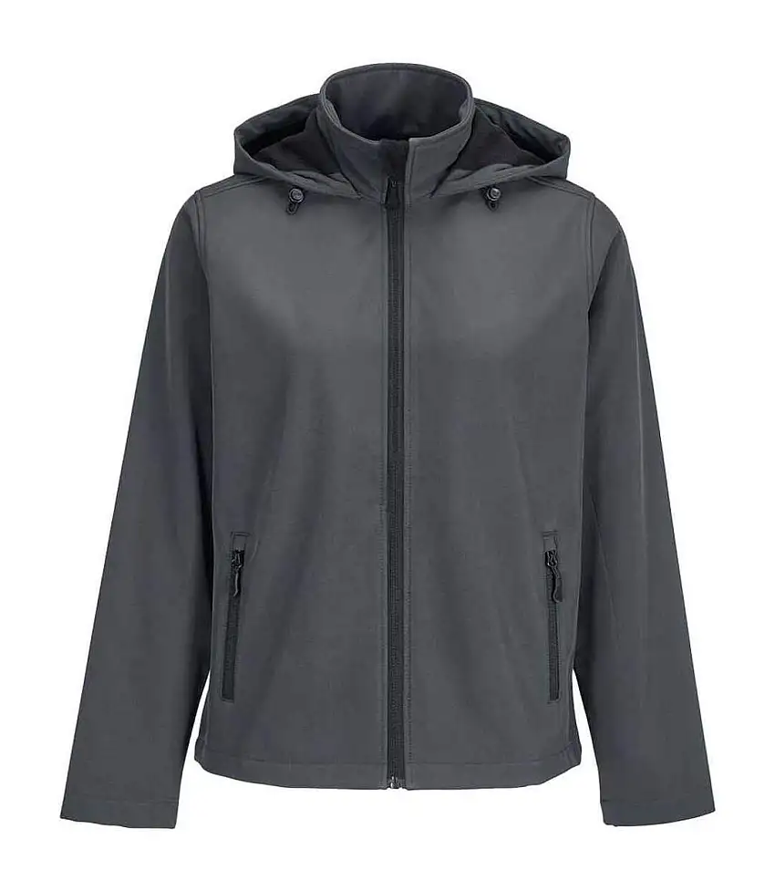 Womens/ladies Race Hooded Soft Shell Jacket Charcoal SOLS