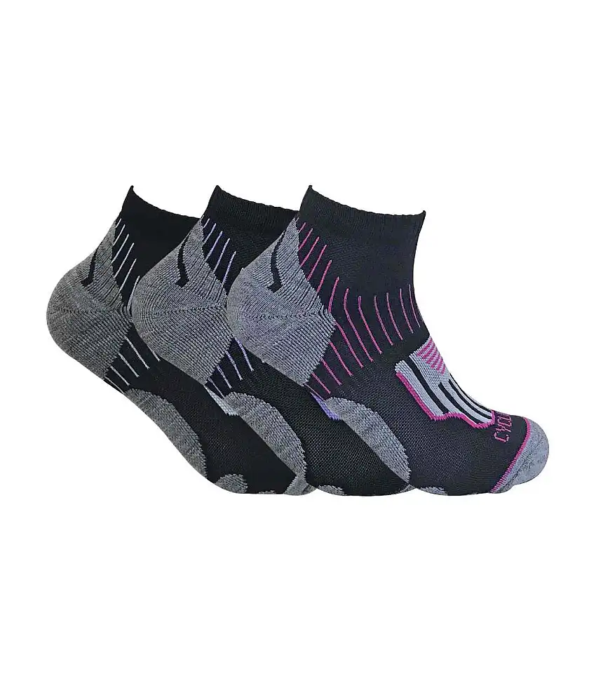3 Pack Ladies Anti Sweat Ankle Sports Socks with Heel Padding