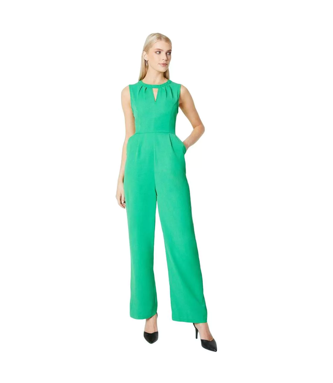 Womens/ladies Pleated Keyhole Jumpsuit Green Principles