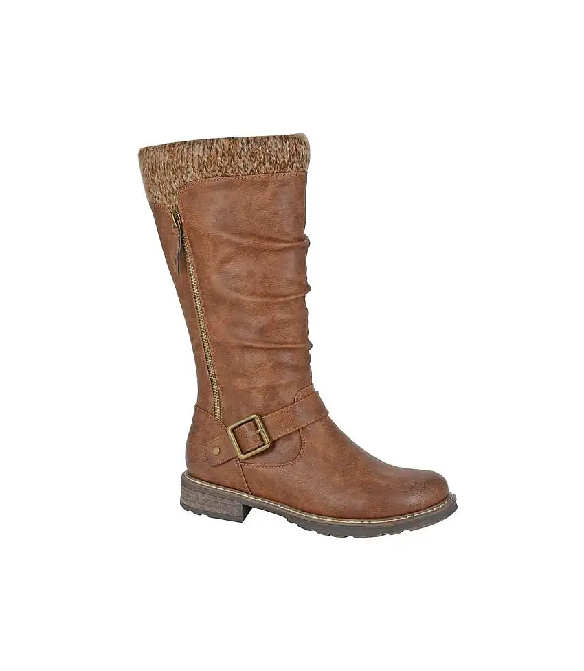 Womens/ladies Alisa Pu Mid Calf Boots Tan Cipriata