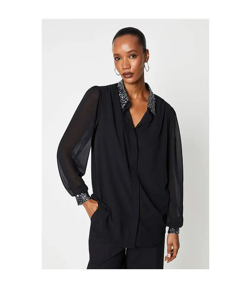 Womens/ladies Sequin Collared Blouse Silver Cire Principles