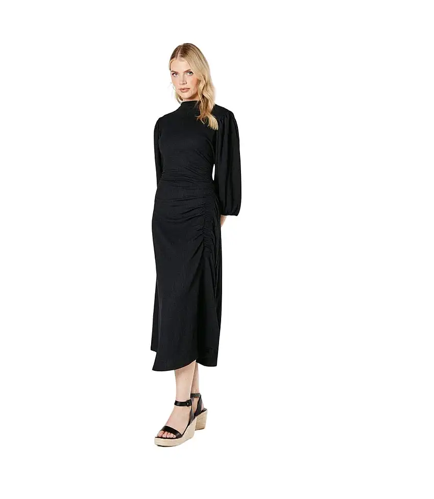 Womens/ladies Ruched Jersey Textured Midi Dress Black Principles