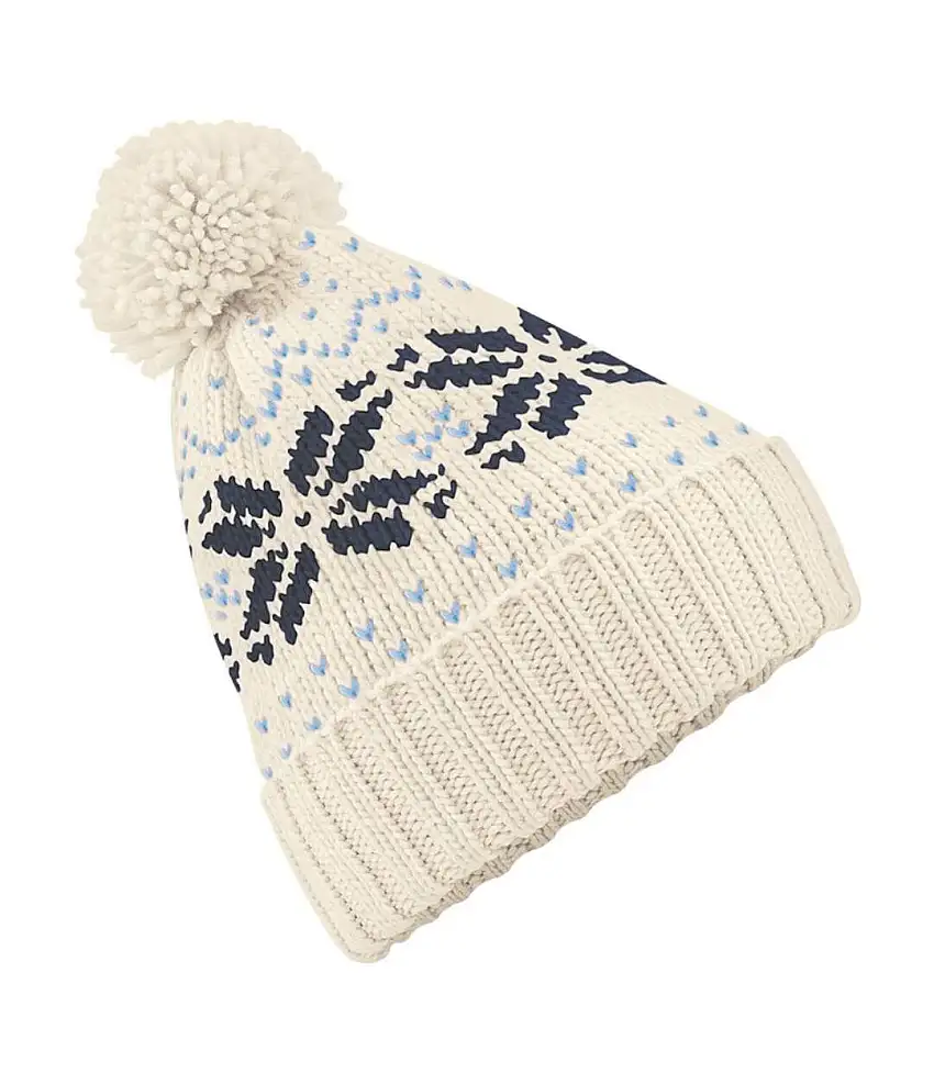 Beechfield Unisex Fair Isle Snowstar Winter Beanie Hat (Off White/Navy/Sky Blue) - UTRW2029
