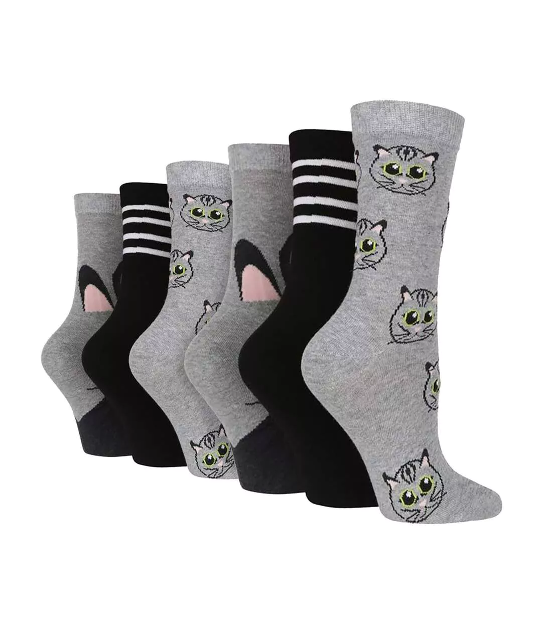6 Pairs Ladies Multipack of Fun Design Socks with Novelty Animal Patterns