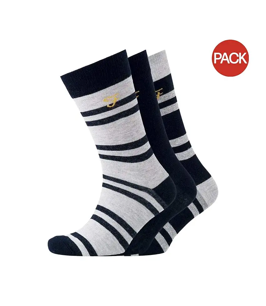 Pack Of 3 Mens Falton Striped Socks Black White Farah