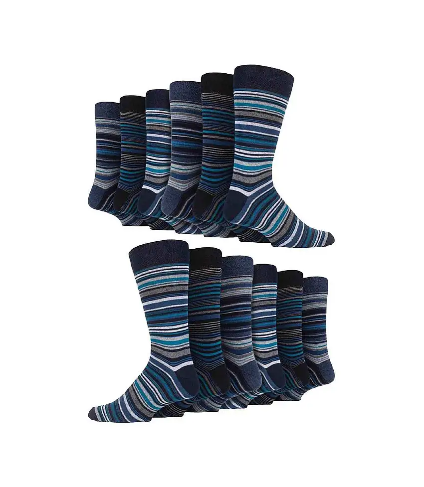 12 Pair Mens Colourful Cotton Striped Patterned Dress Socks