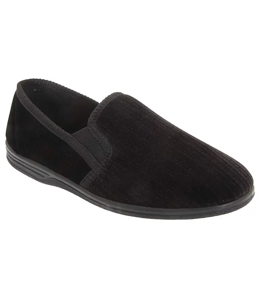 Zedzzz Mens Richard Striped Twin Gusset Velour Slippers (Black) - UTDF835