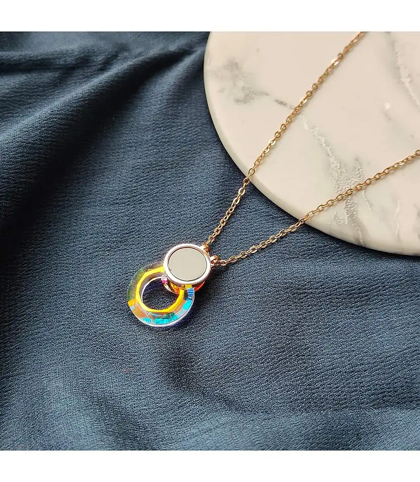 White Enamel Round Colourful Disc Gold Brass Pendant Necklace
