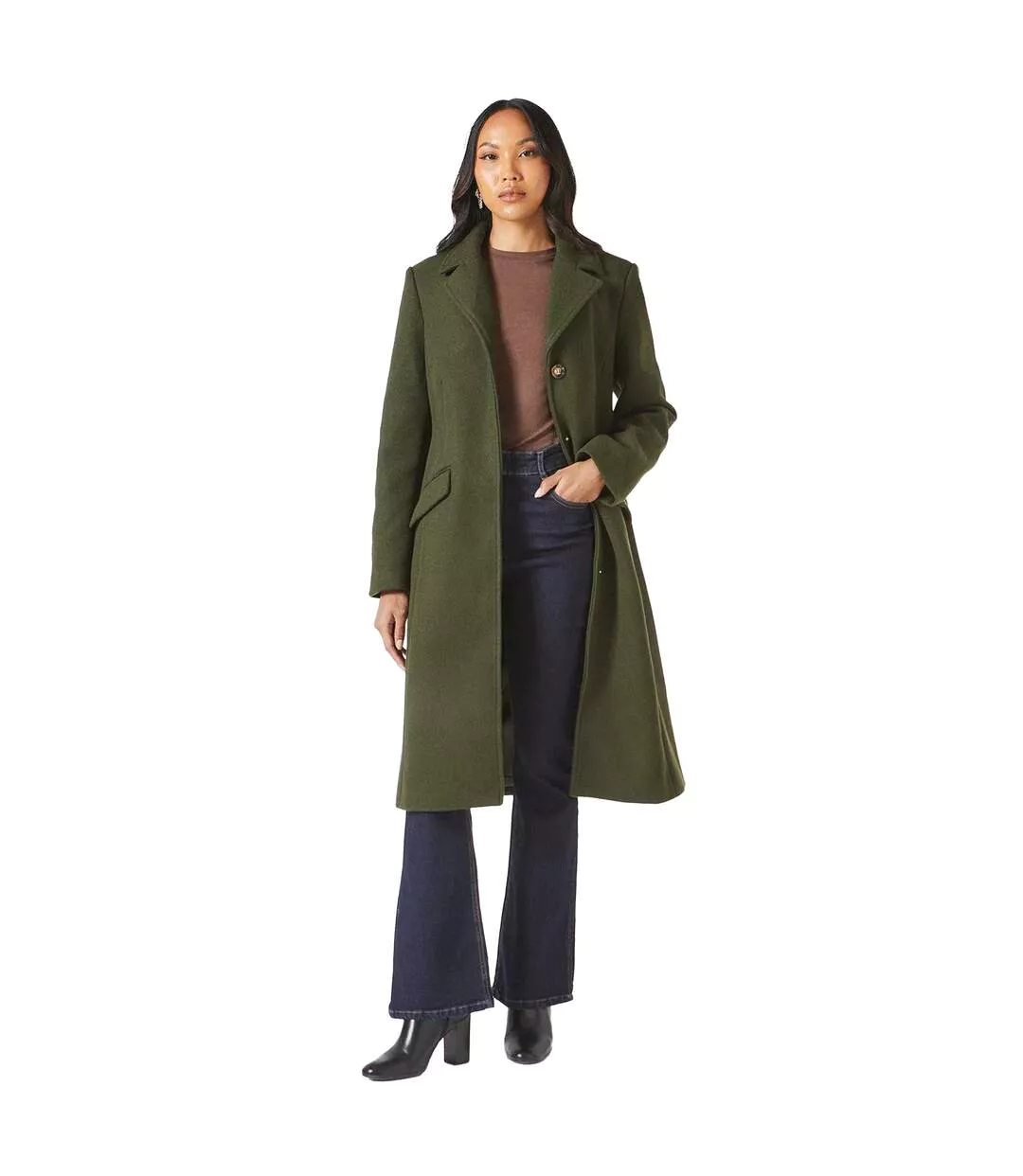 Womens/ladies Single-breasted Tailored Coat Forest Principles