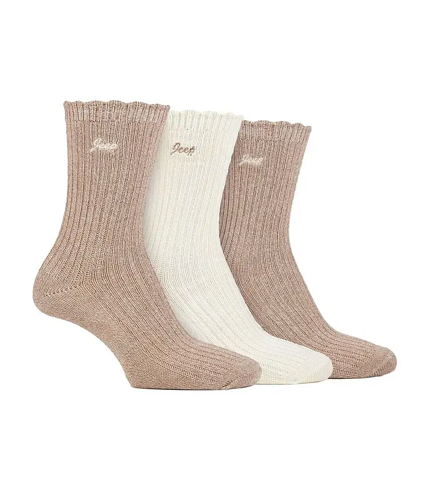 3 Pack Ladies Bamboo Scalloped Ankle Socks | Ribbed Cushioned