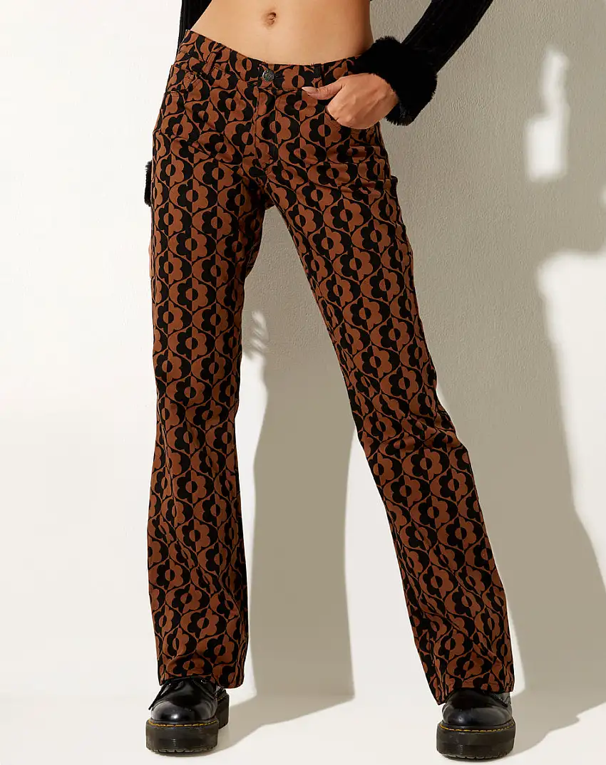 Jopan Flare Trouser in Wavy Flower Brown