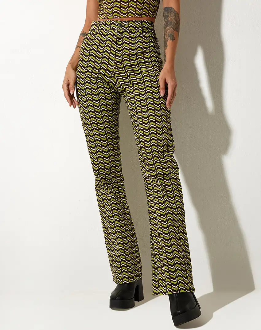 Zoven Flare Trouser in Chevron Green