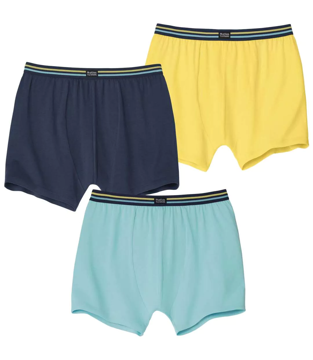 Pack of 3 Men's Stretch Boxer Shorts - Yellow Turquoise Navy