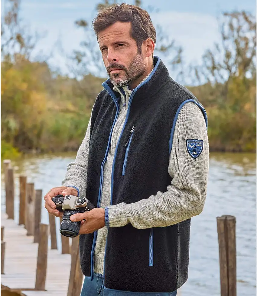 Men's Black Sherpa Gilet