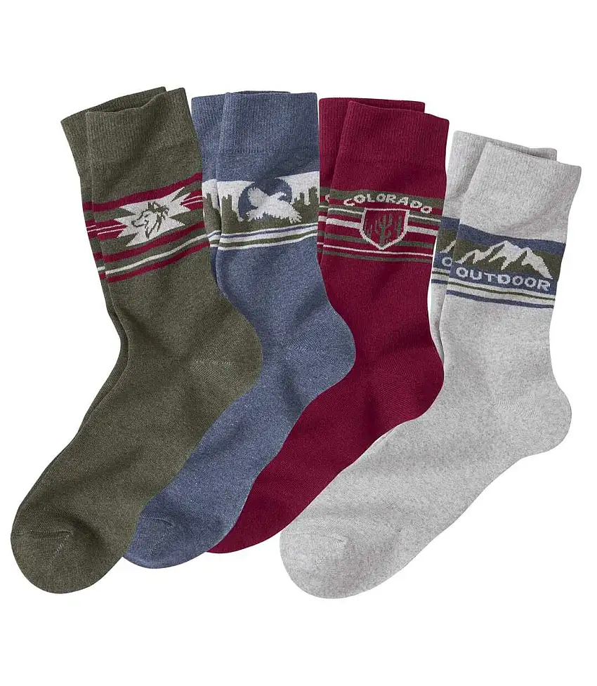 Pack of 4 Pairs of Men's Patterned Socks - Green Blue Burgundy Grey