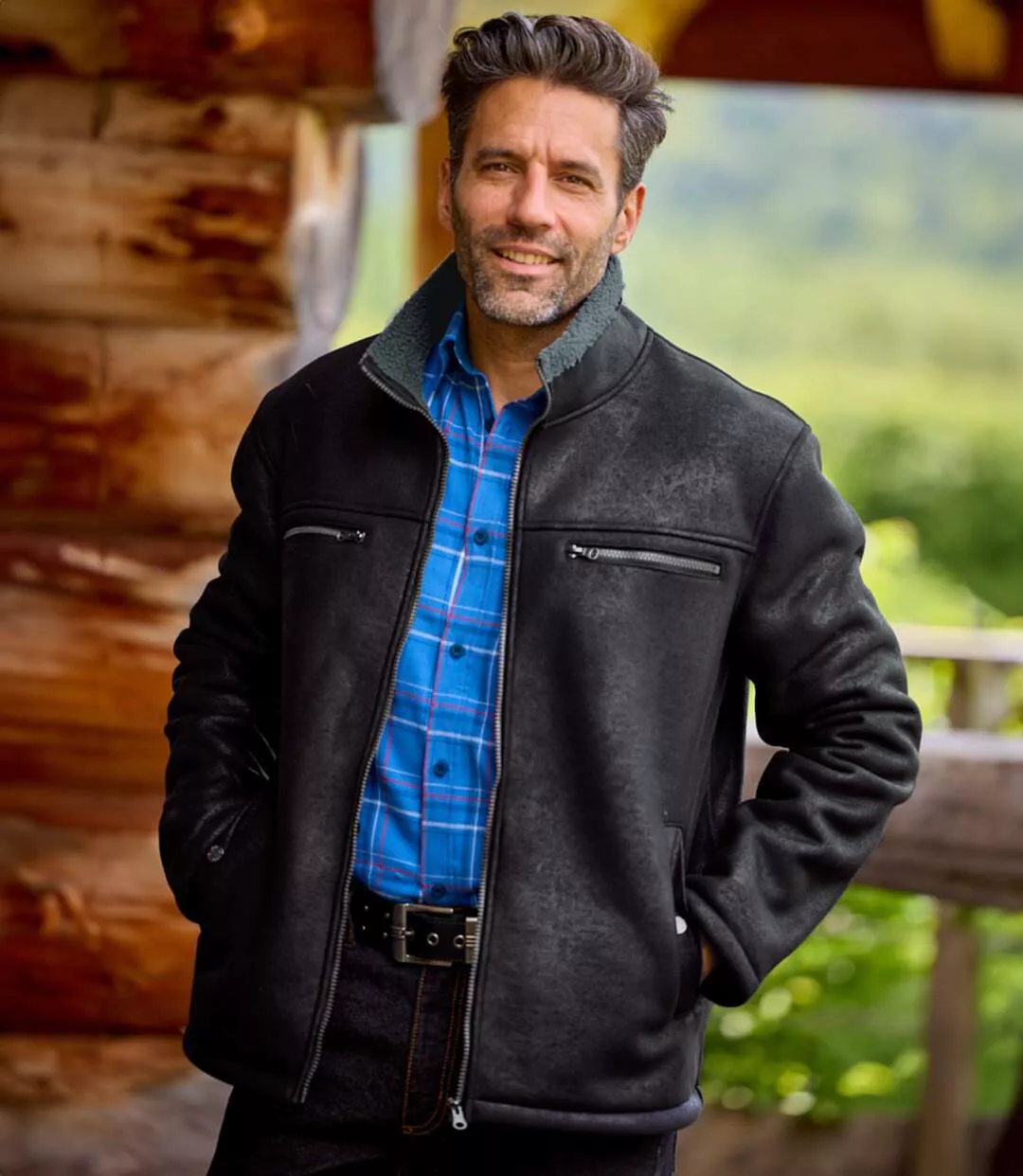 Men's Black Sherpa-Lined Aviator Jacket