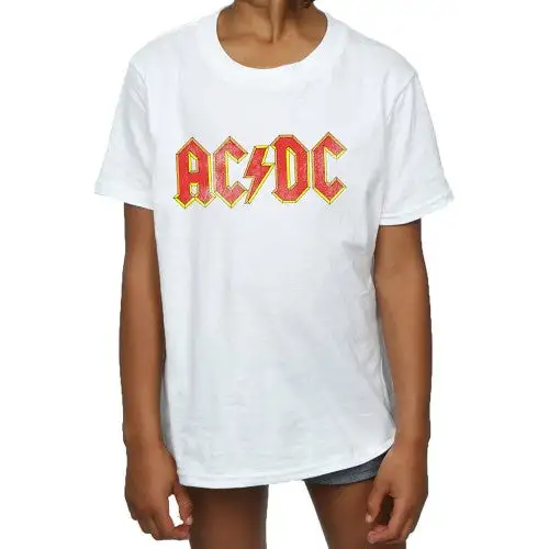 AC/DC Girls Distressed Logo Cotton T-Shirt