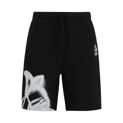 Hugo Boss Mens Diflowos Cotton Blend Floral Relaxed Fit Shorts