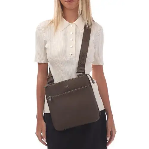 Hugo Boss Zair Bonded Leather Zipped Crossbody Bag