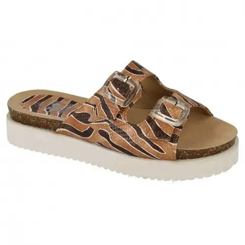Down To Earth Womens/Ladies Animal Print 2 Buckle Mule Sandals