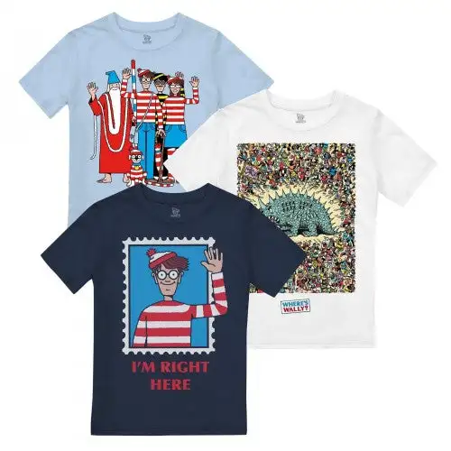 Wheres Wally? Boys Can You Find Him T-Shirt (Pack of 3)