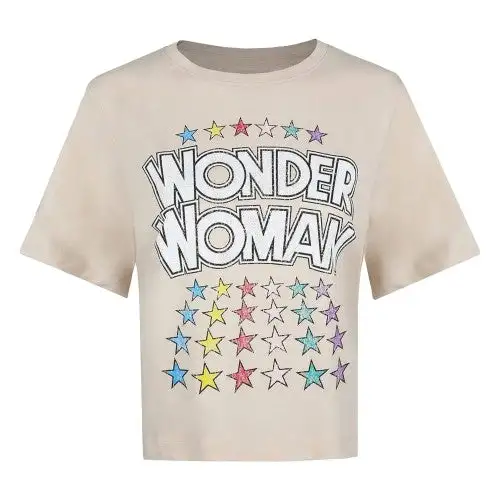 Wonder Woman Womens/Ladies Rainbow Stars Cropped Boxy T-Shirt